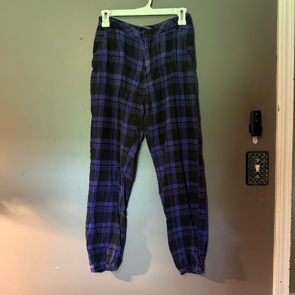 Purple plaid jogger style pants